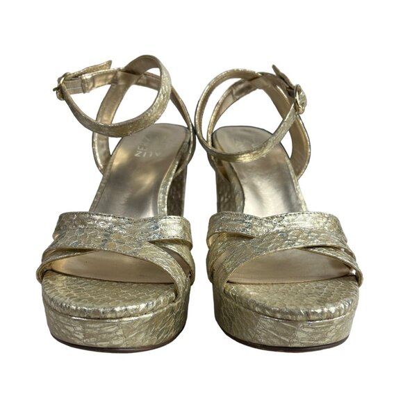 Naturalizer Gold Snake Skin Mallory Ankle Strap Platform Heel Sz 8W - New - Picture 3 of 12